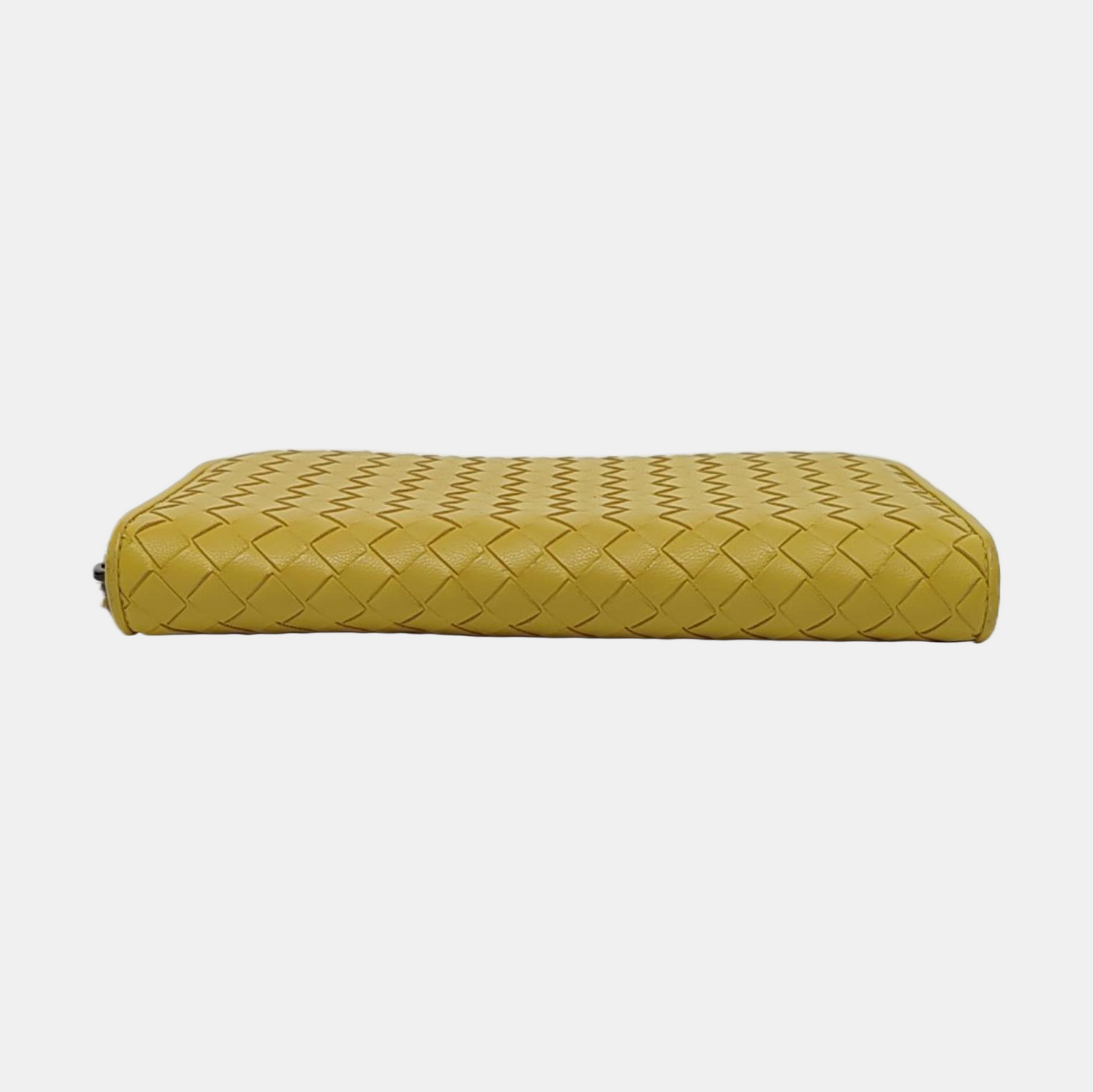 BOTTEGA VENETA Yellow Green Leather Woven Wallet Black hardware-(SKU)-952014165