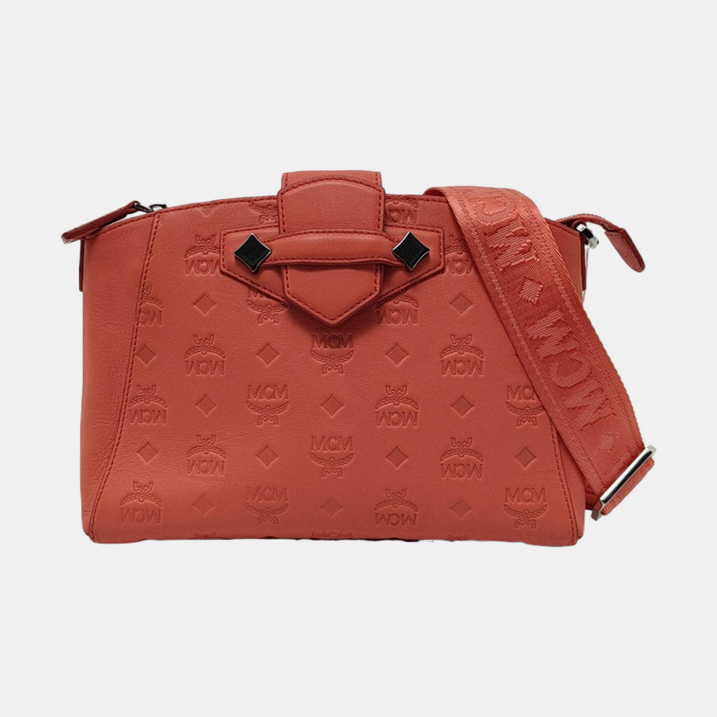 MCM ESSENTIAL Small size Orange Pink Leather Old Flower Single Shoulder Bag Crossbody Bag Silver Hardware Removable shoulder strap-(SKU)-952014673