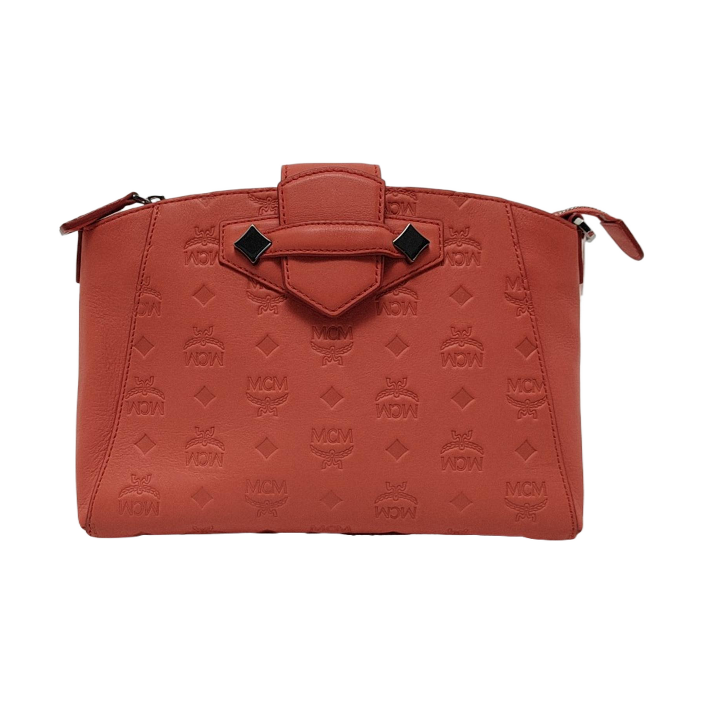 MCM ESSENTIAL Small size Orange Pink Leather Old Flower Single Shoulder Bag Crossbody Bag Silver Hardware Removable shoulder strap-(SKU)-952014673