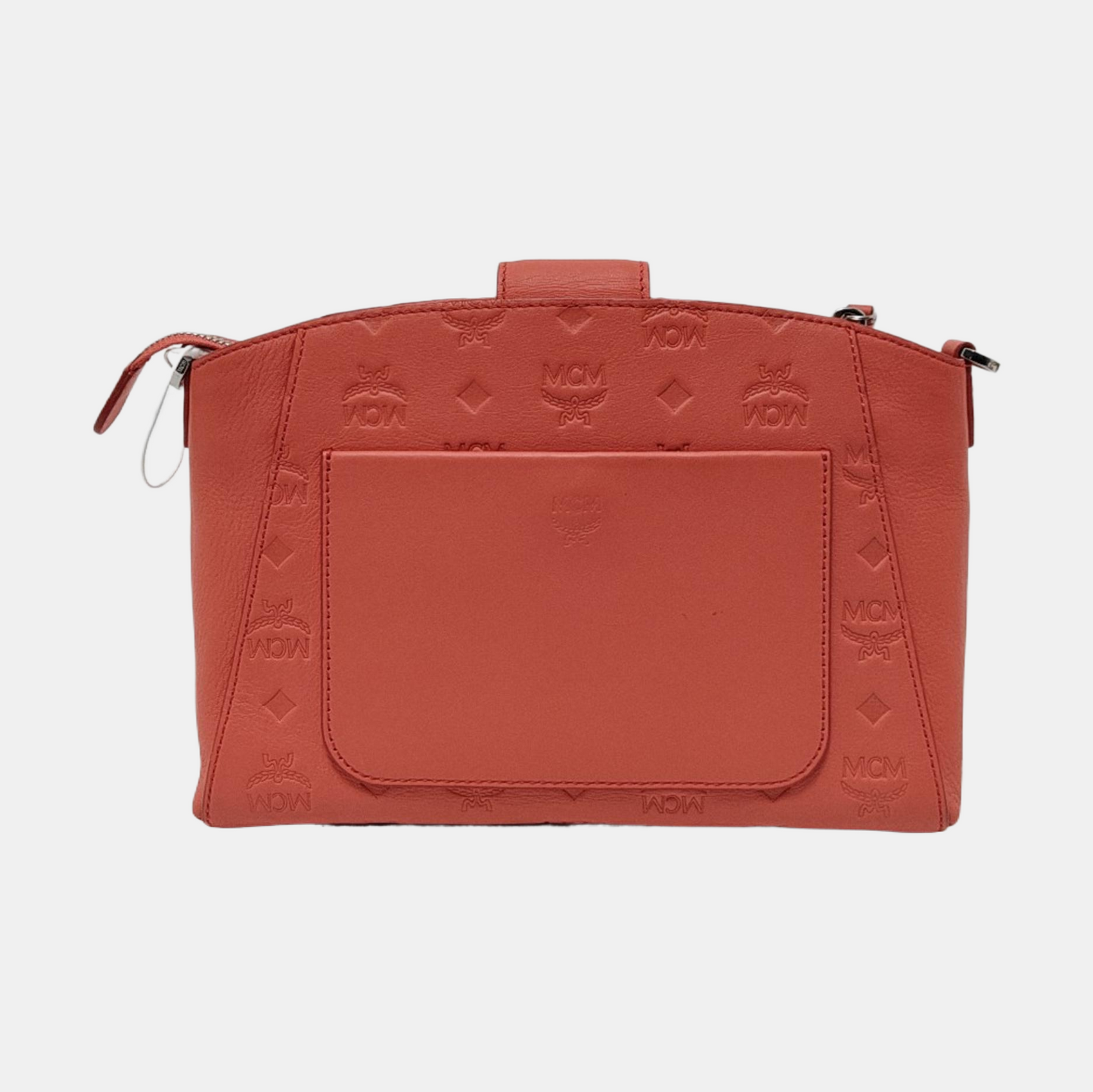 MCM ESSENTIAL Small size Orange Pink Leather Old Flower Single Shoulder Bag Crossbody Bag Silver Hardware Removable shoulder strap-(SKU)-952014673
