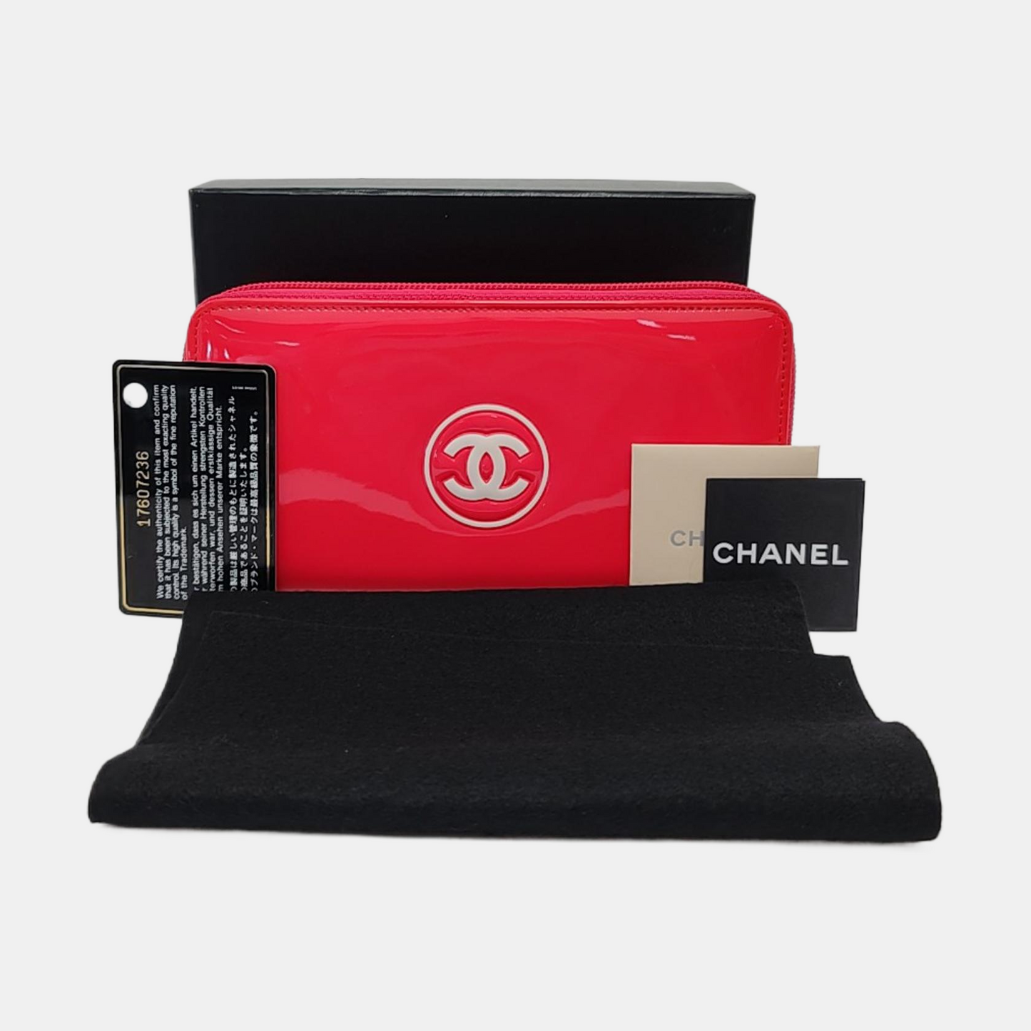 CHANEL CIRCLED CC Pink Red Patent Leather Wallet Silver Hardware 17nan-(SKU)-951860808