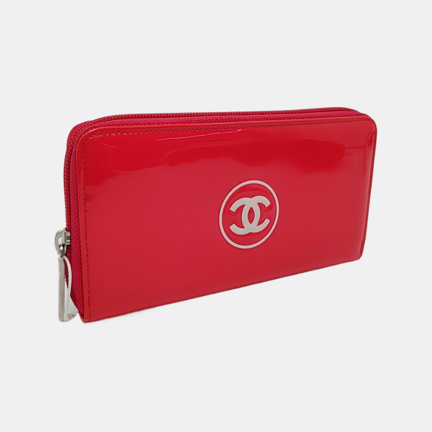 CHANEL CIRCLED CC Pink Red Patent Leather Wallet Silver Hardware 17nan-(SKU)-951860808