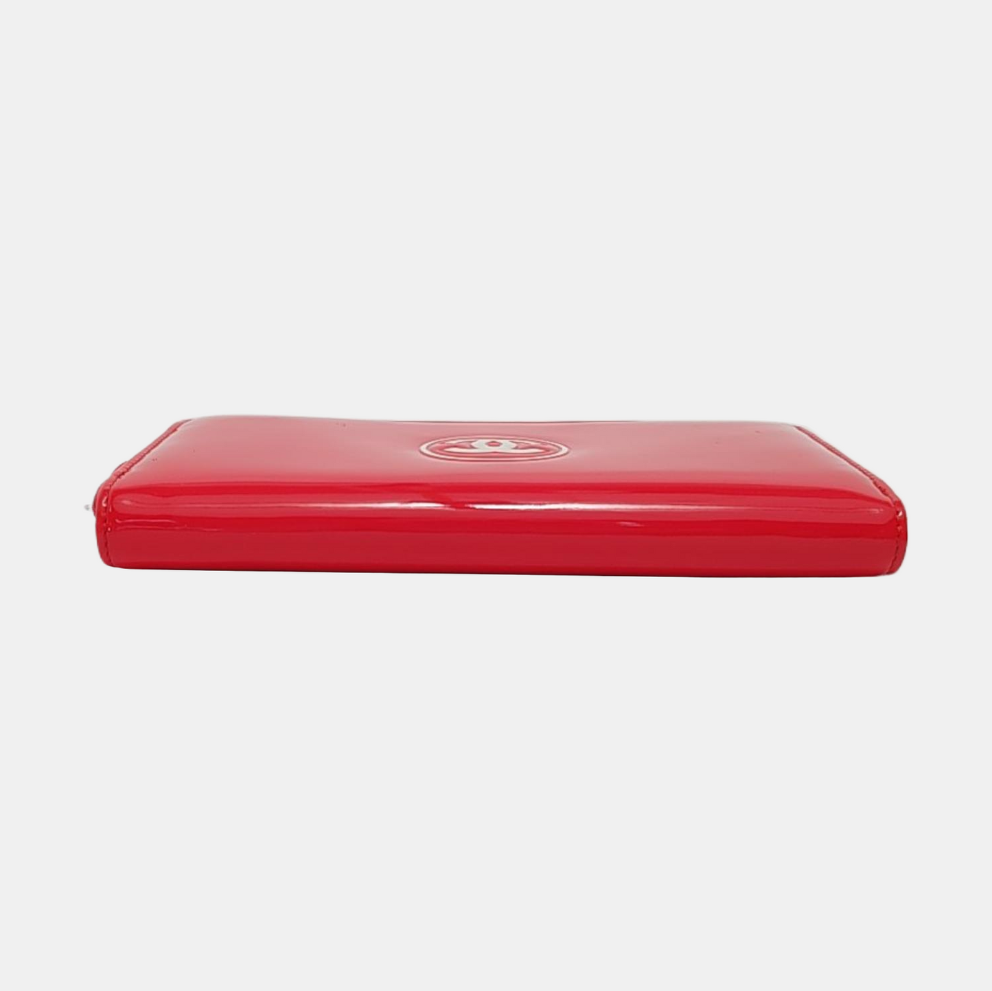CHANEL CIRCLED CC Pink Red Patent Leather Wallet Silver Hardware 17nan-(SKU)-951860808