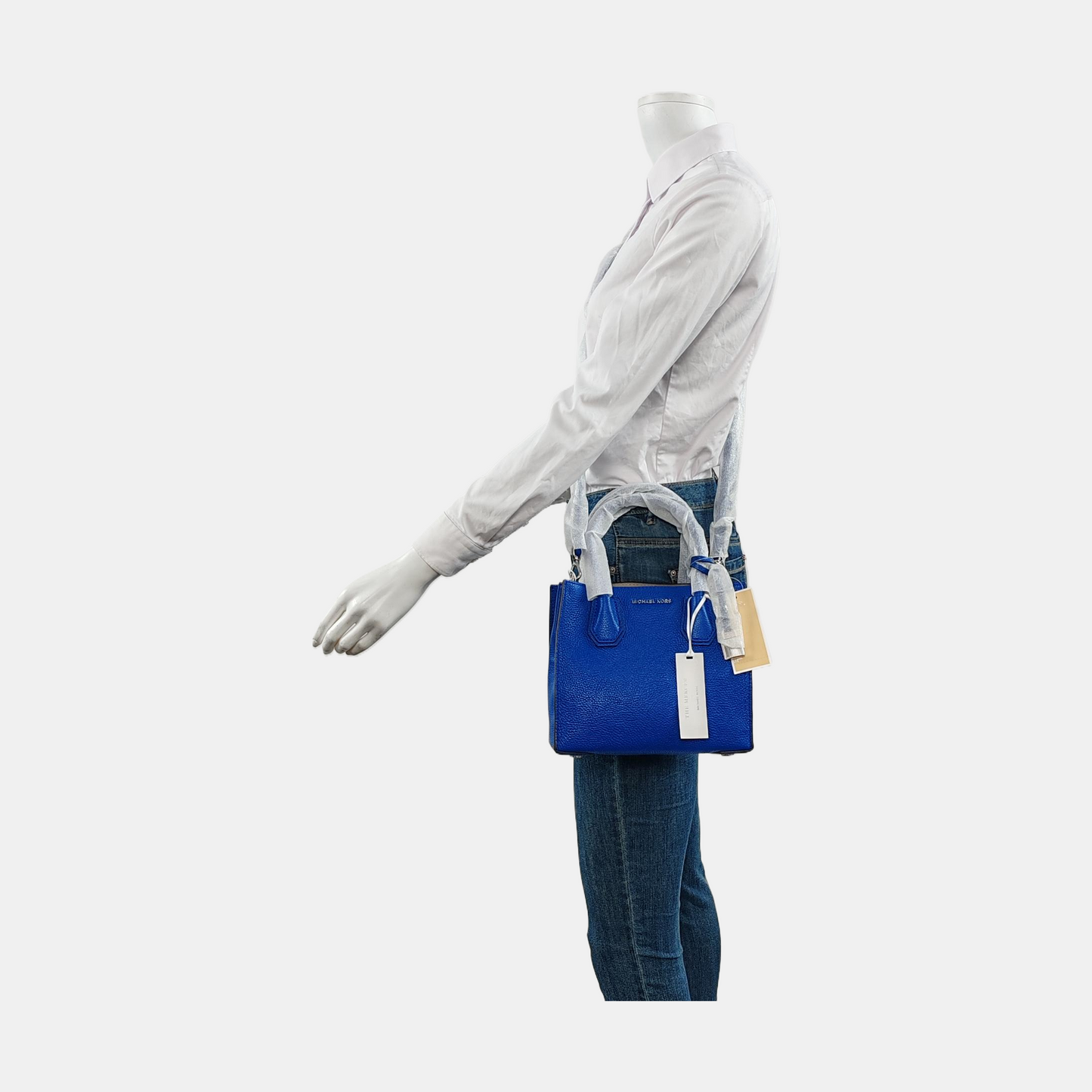 MICHAEL KORS Mercer Medium size Blue Cowhide Crossbody Tote Bag Single Shoulder Silver Hardware Removable shoulder strap-(SKU)-952037611