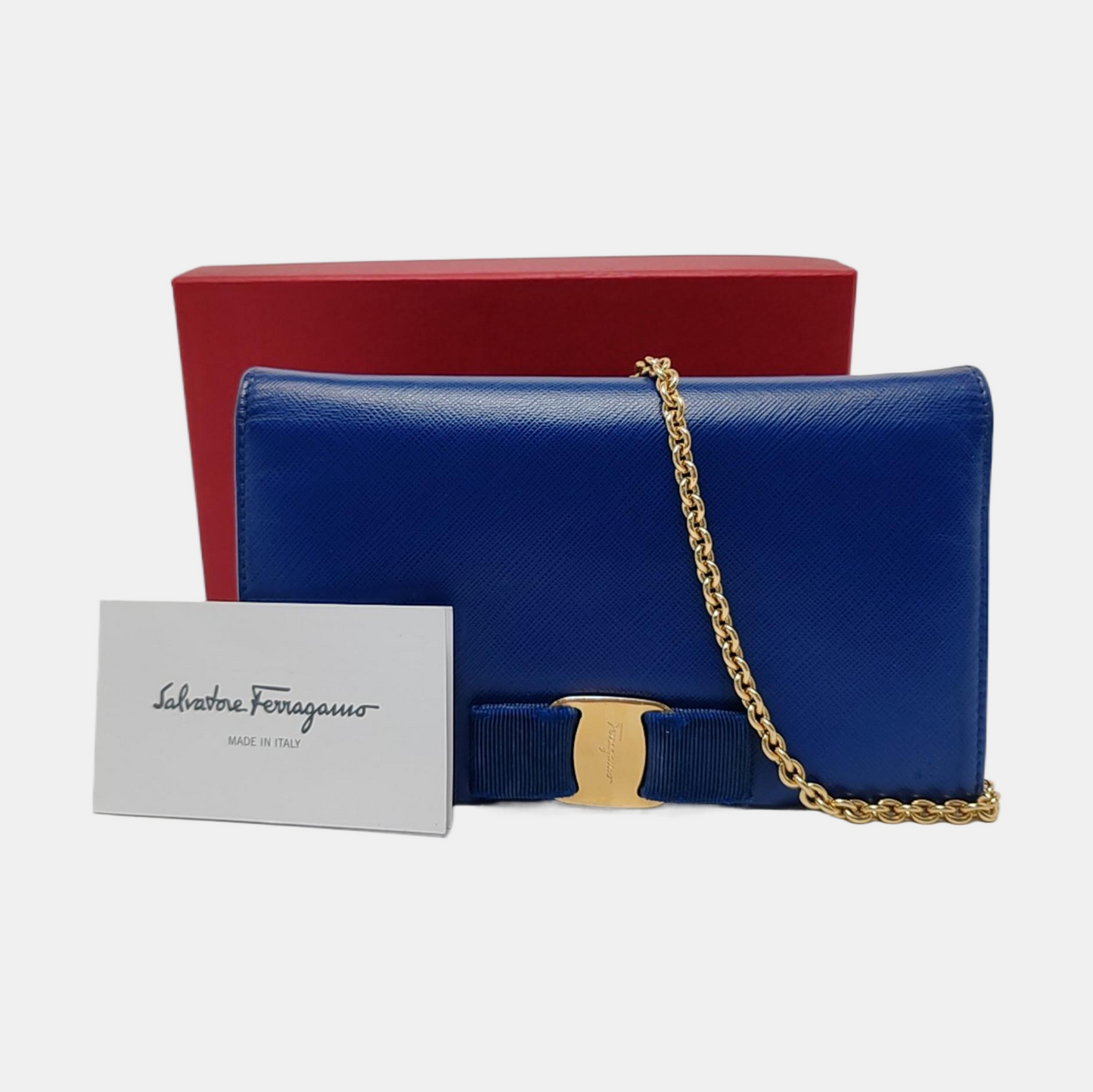 FERRAGAMO Ginny Blue Cowhide Crossbody Bag Golden hardware Removable shoulder strap-(SKU)-952268528