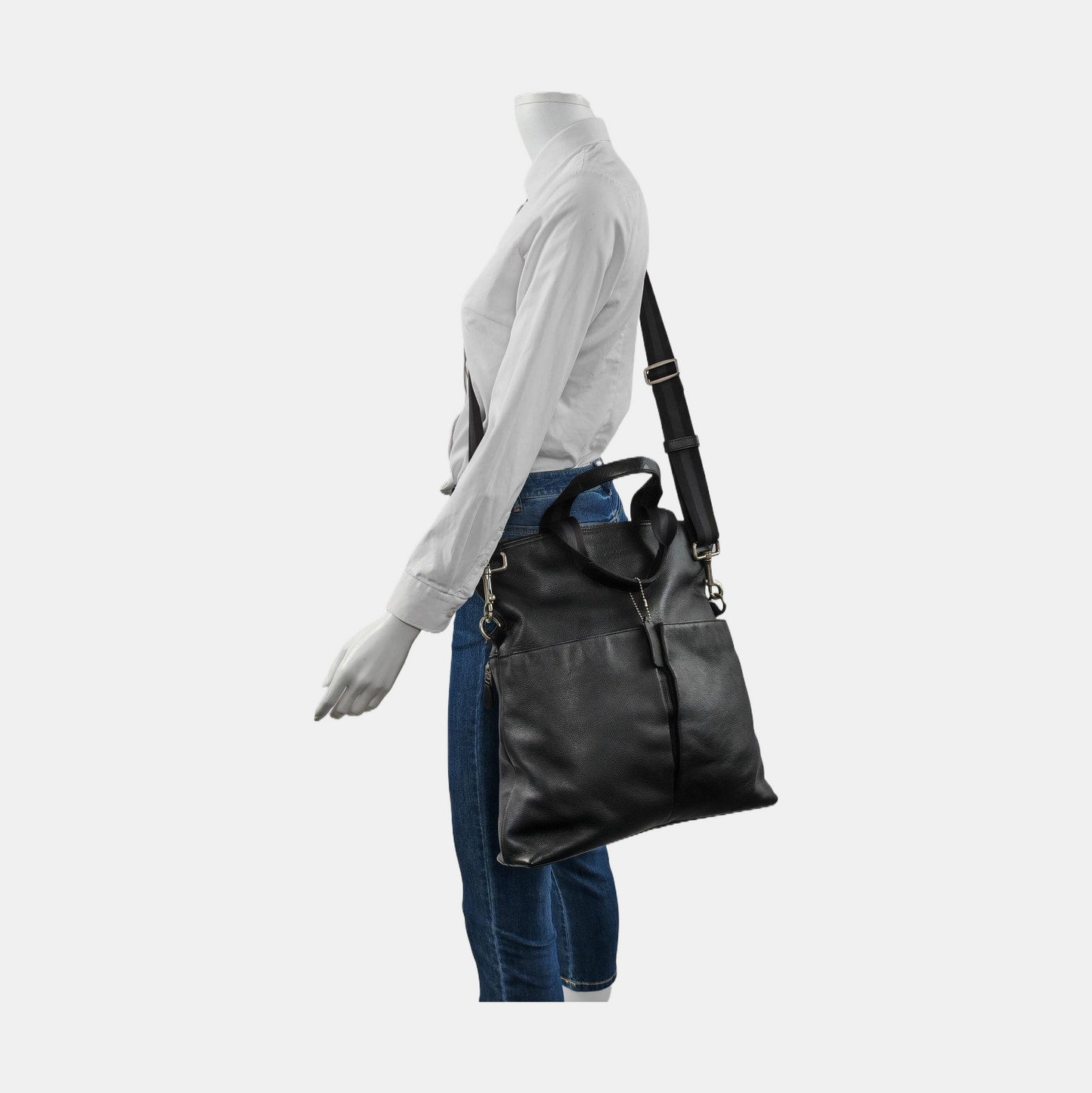 COACH Black Cowhide Single Shoulder Bag Sling Bag Tote Silver Hardware Removable shoulder strap-(SKU)-951940075