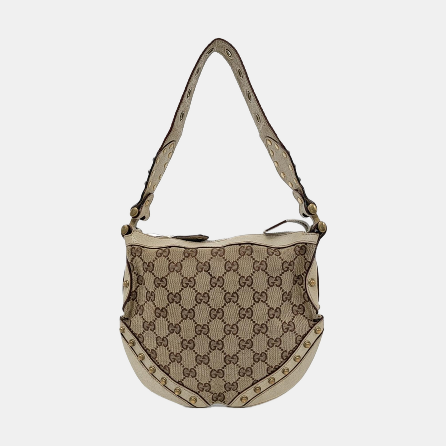GUCCI Pelham Khaki Fabric Monogram Rivets Shoulder Bag Tote Bag Golden hardware-(SKU)-952072335