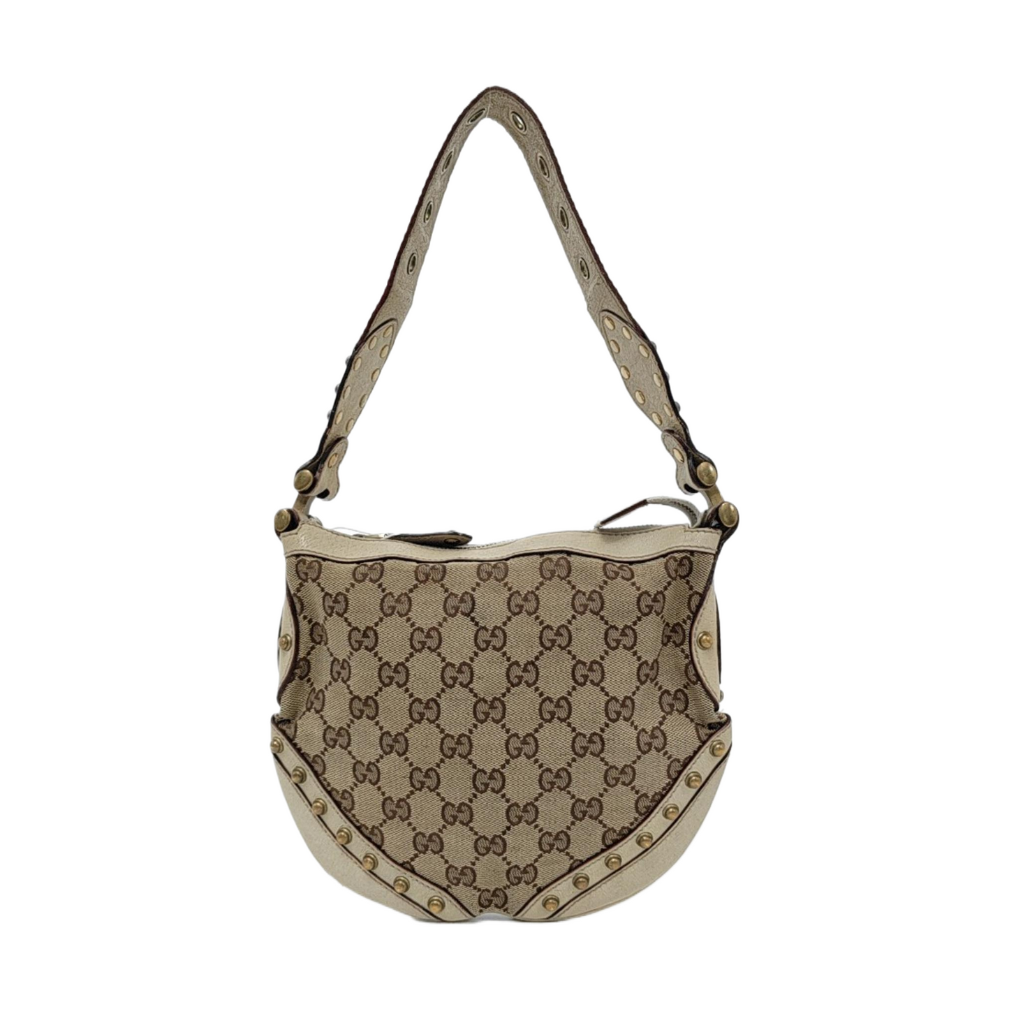 GUCCI Pelham Khaki Fabric Monogram Rivets Shoulder Bag Tote Bag Golden hardware-(SKU)-952072335
