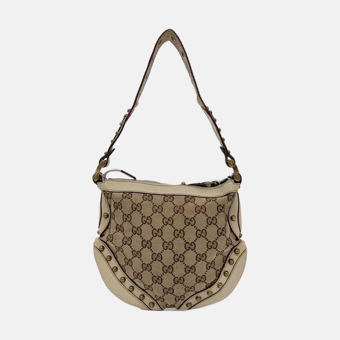 GUCCI Pelham Khaki Fabric Monogram Rivets Shoulder Bag Tote Bag Golden hardware-(SKU)-952072335