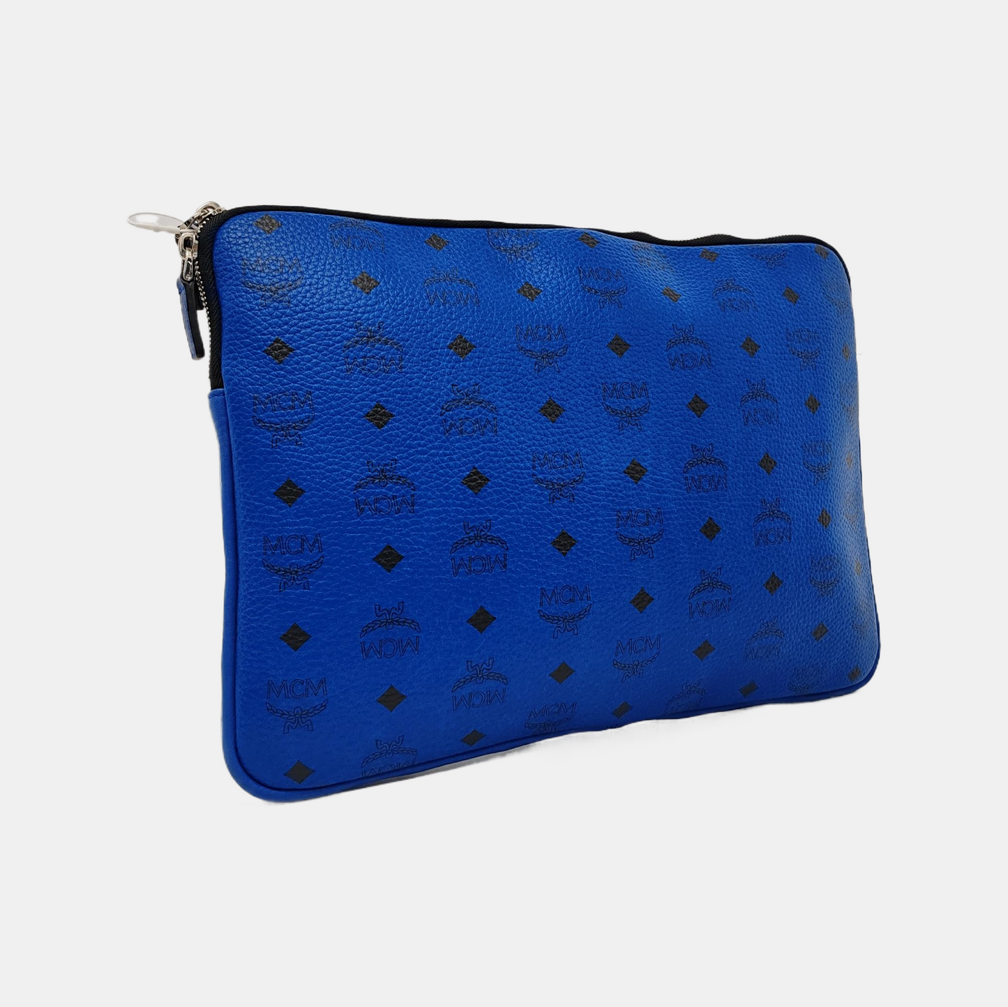 MCM Dark Blue Leather Monogrammed Handbag Silver Hardware-(SKU)-952083902
