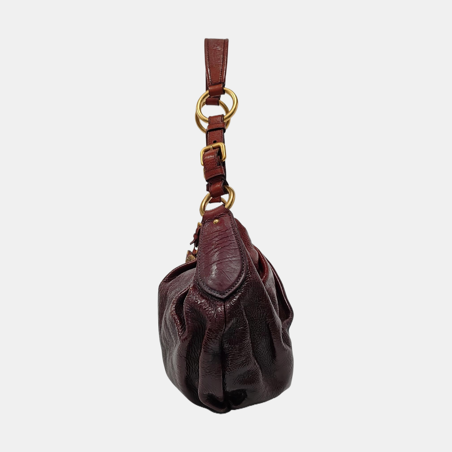 PRADA Medium size Brown Patent Leather Shoulder Bag Golden hardware-(SKU)-944510090