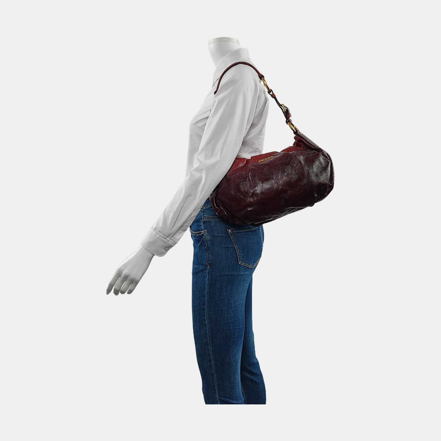 PRADA Medium size Brown Patent Leather Shoulder Bag Golden hardware-(SKU)-944510090