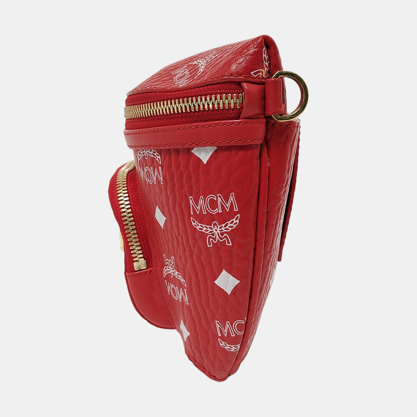 MCM KLASSIK Small size Red Coated Canvas Printed Shoulder Bag Crossbody Golden hardware Removable shoulder strap-(SKU)-952009308