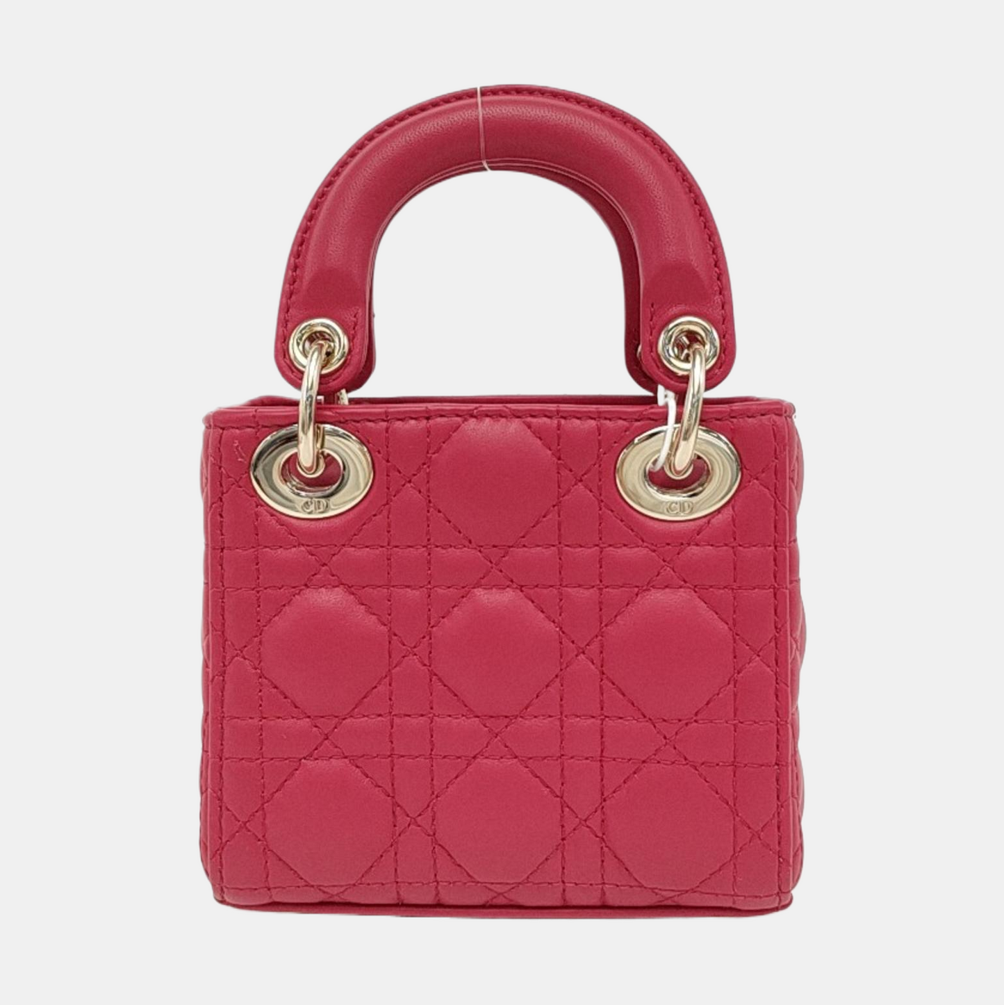 DIOR Lady Dior Super Mini Red Lamb Skin Cannage Embossed Three Compartment Crossbody Shoulder Bag Gold Hardware Removable Strap-(SKU)-952282248