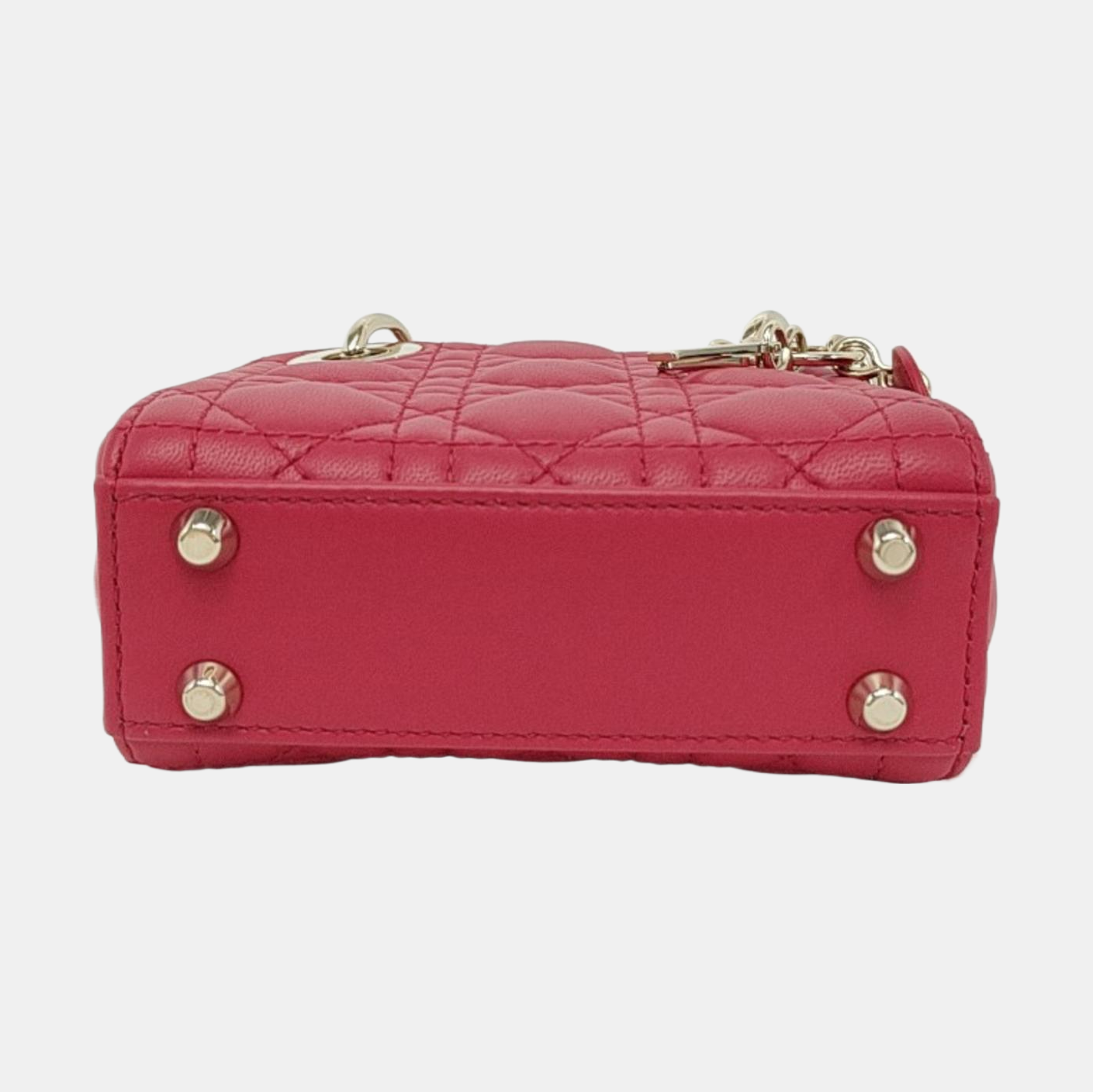 DIOR Lady Dior Super Mini Red Lamb Skin Cannage Embossed Three Compartment Crossbody Shoulder Bag Gold Hardware Removable Strap-(SKU)-952282248