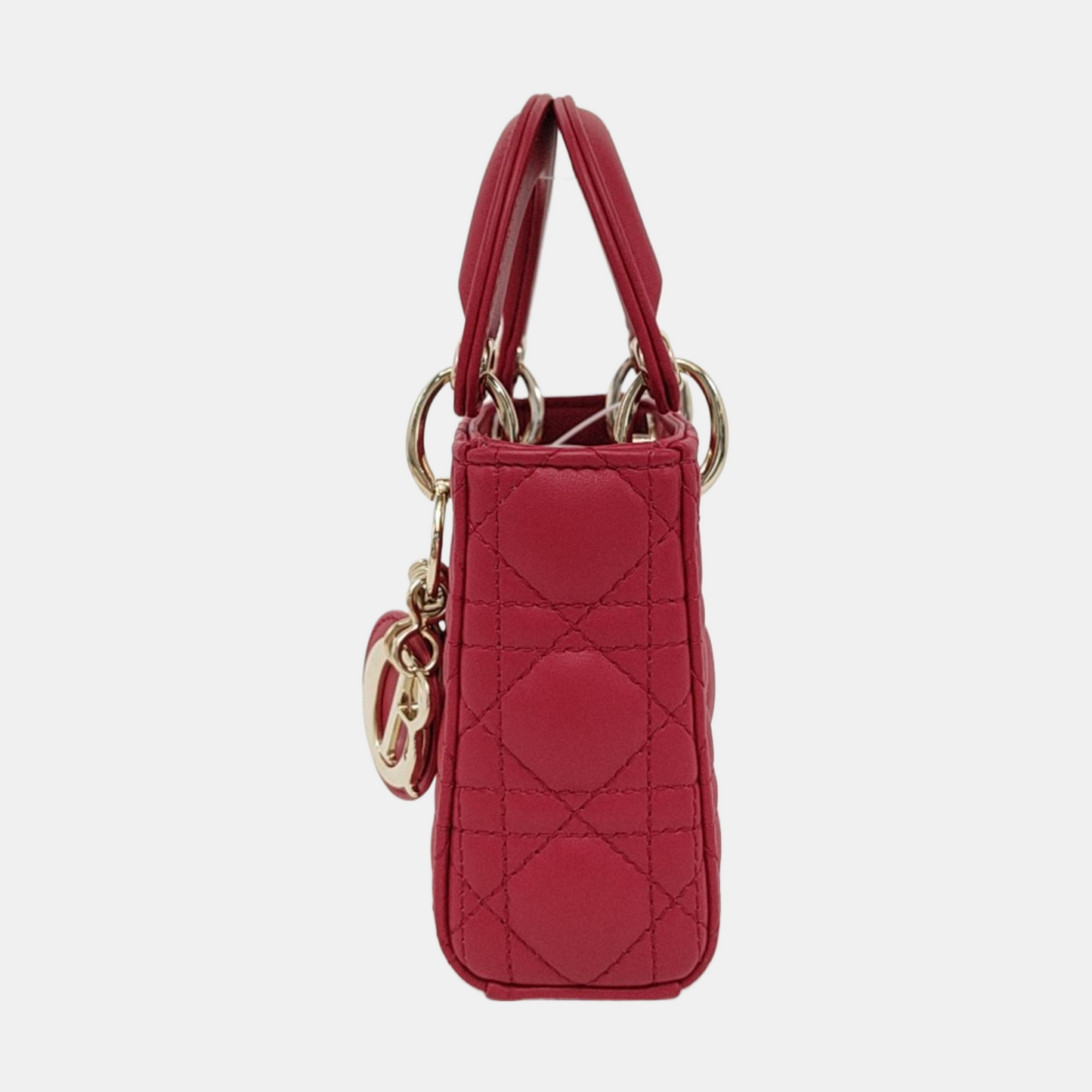 DIOR Lady Dior Super Mini Red Lamb Skin Cannage Embossed Three Compartment Crossbody Shoulder Bag Gold Hardware Removable Strap-(SKU)-952282248