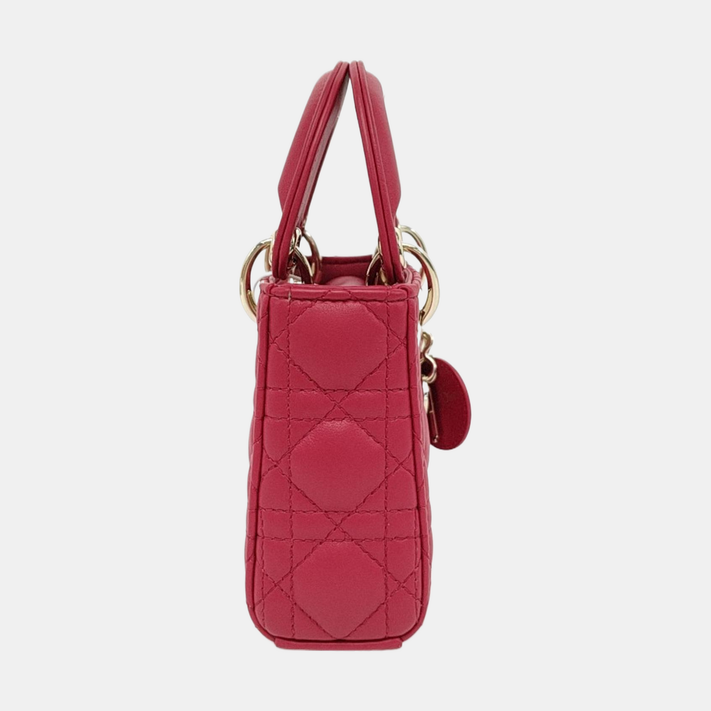 DIOR Lady Dior Super Mini Red Lamb Skin Cannage Embossed Three Compartment Crossbody Shoulder Bag Gold Hardware Removable Strap-(SKU)-952282248