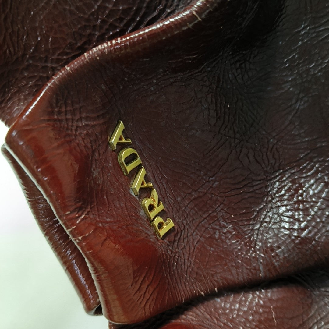 PRADA Medium size Brown Patent Leather Shoulder Bag Golden hardware-(SKU)-944510090