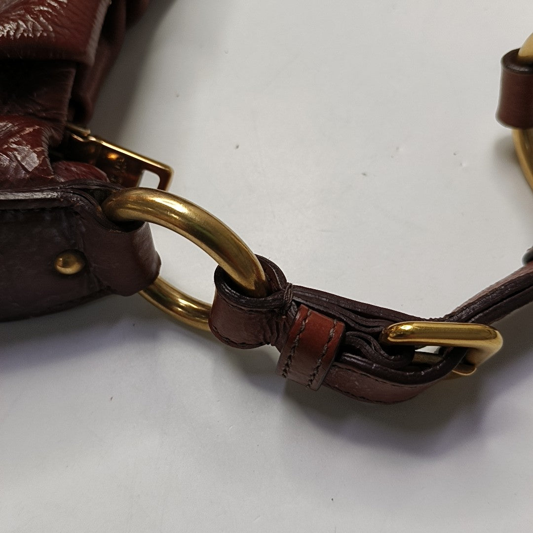 PRADA Medium size Brown Patent Leather Shoulder Bag Golden hardware-(SKU)-944510090