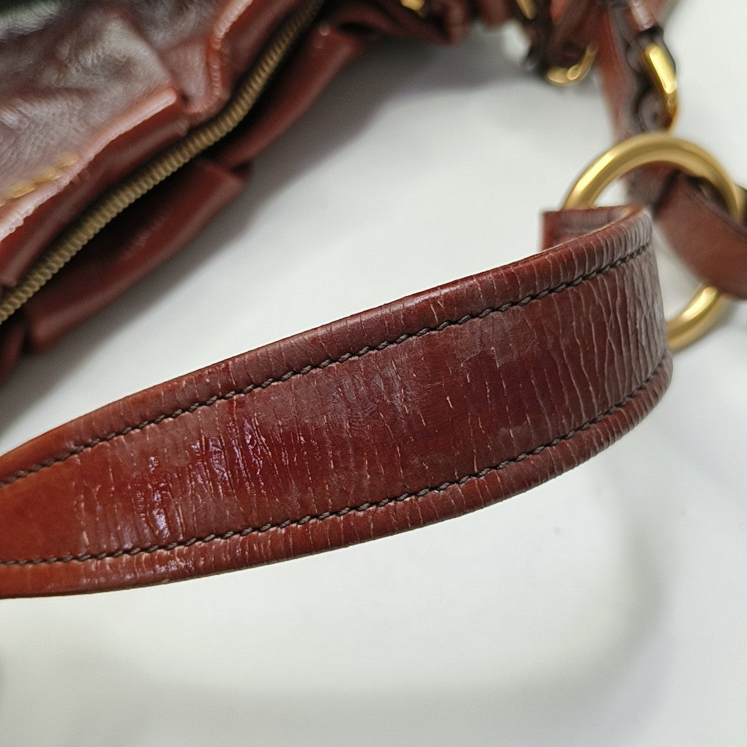 PRADA Medium size Brown Patent Leather Shoulder Bag Golden hardware-(SKU)-944510090