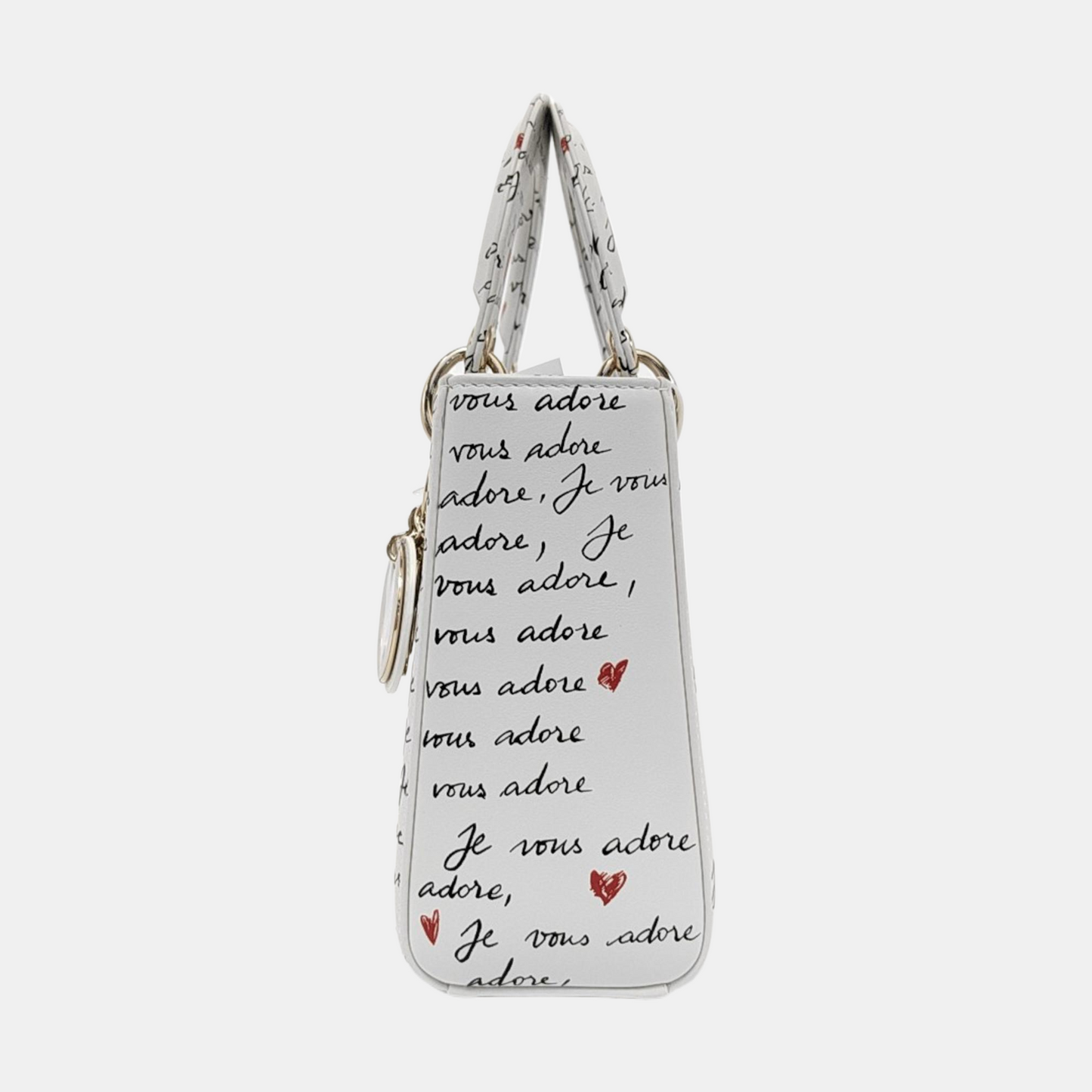 DIOR Lady Dior Small White Calfskin Printed Shoulder Bag Tote Crossbody Bag with Detachable Strap Gold Red Hardware-(SKU)-952283024