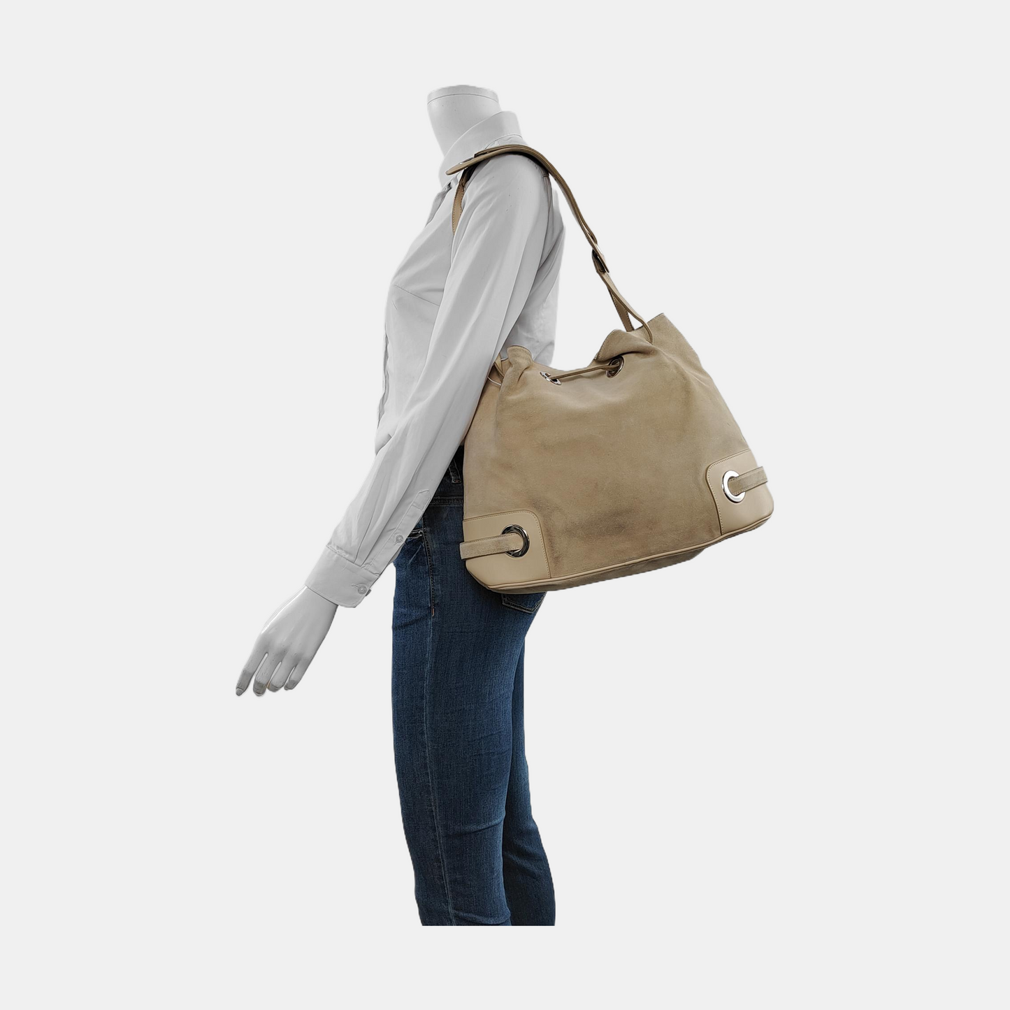 BALLY Tote bag Beige Suede Single Shoulder Tote Bag Silver Hardware-(SKU)-952425737