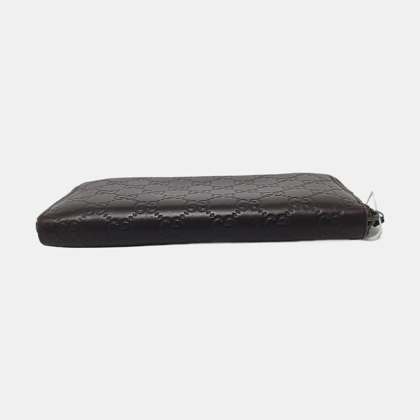 GUCCI Ligne Shima Dark Brown Cowhide Monogrammed Texture Wallet Silver Hardware-(SKU)-946371440
