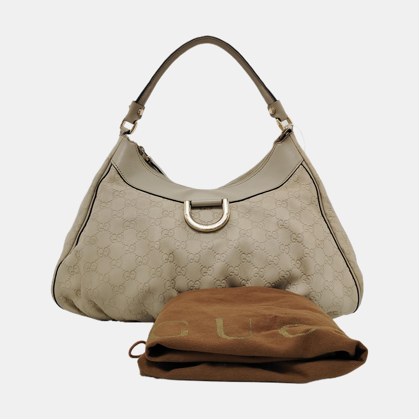 GUCCI D Gold Beige Cowhide Handbag Single Shoulder Bag Golden hardware-(SKU)-952213799