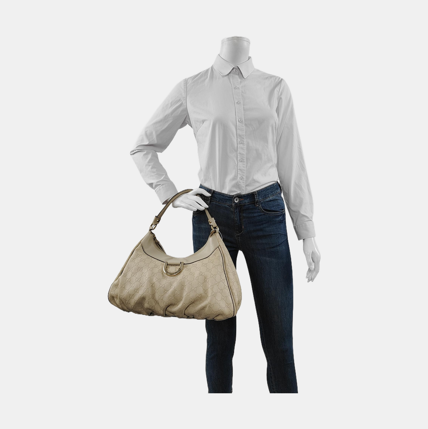 GUCCI D Gold Beige Cowhide Handbag Single Shoulder Bag Golden hardware-(SKU)-952213799