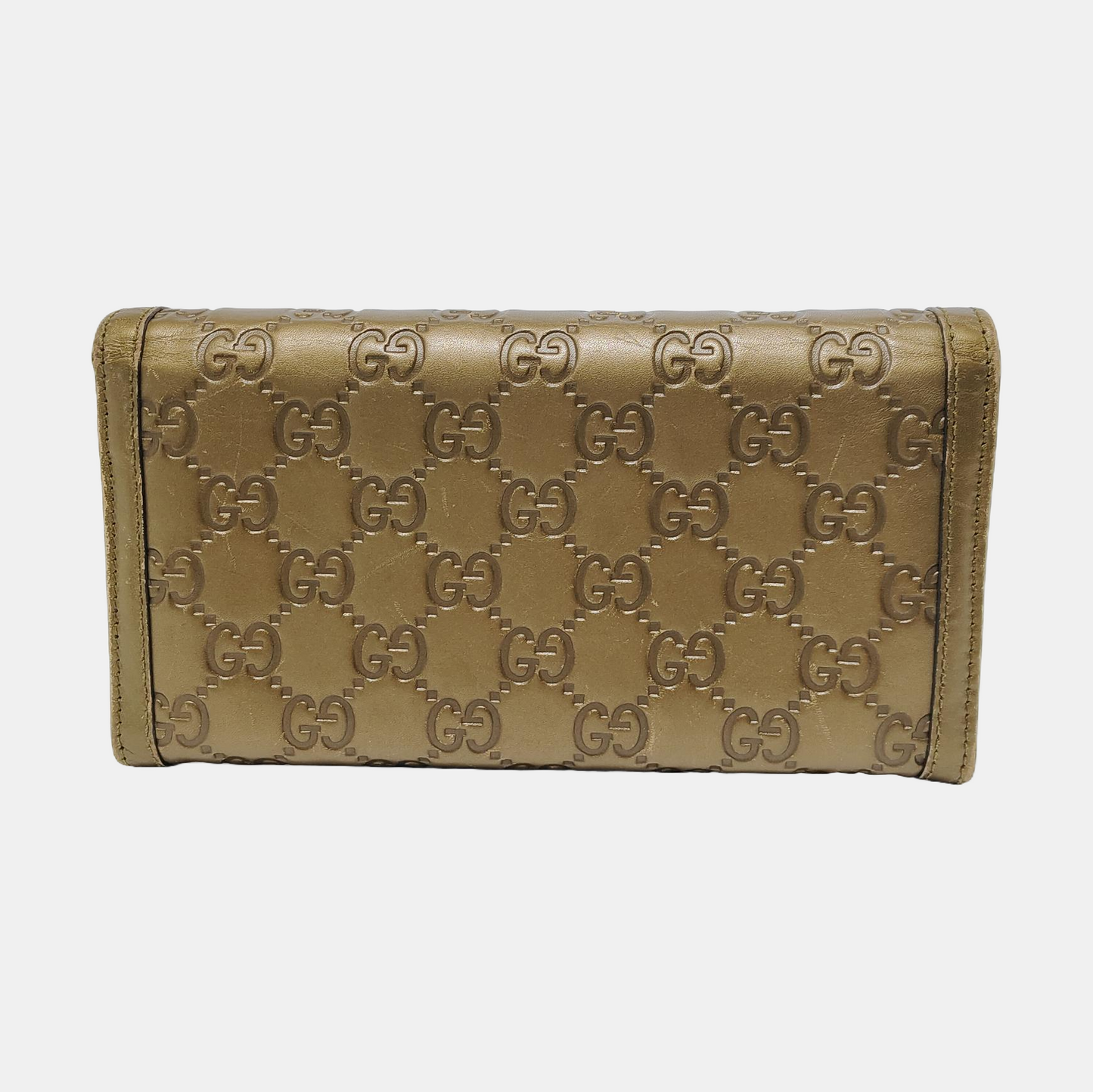 GUCCI Yellow-Green Calfskin Monogram Embossed Wallet Golden hardware-(SKU)-949959862