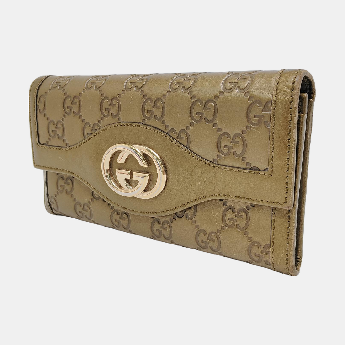 GUCCI Yellow-Green Calfskin Monogram Embossed Wallet Golden hardware-(SKU)-949959862