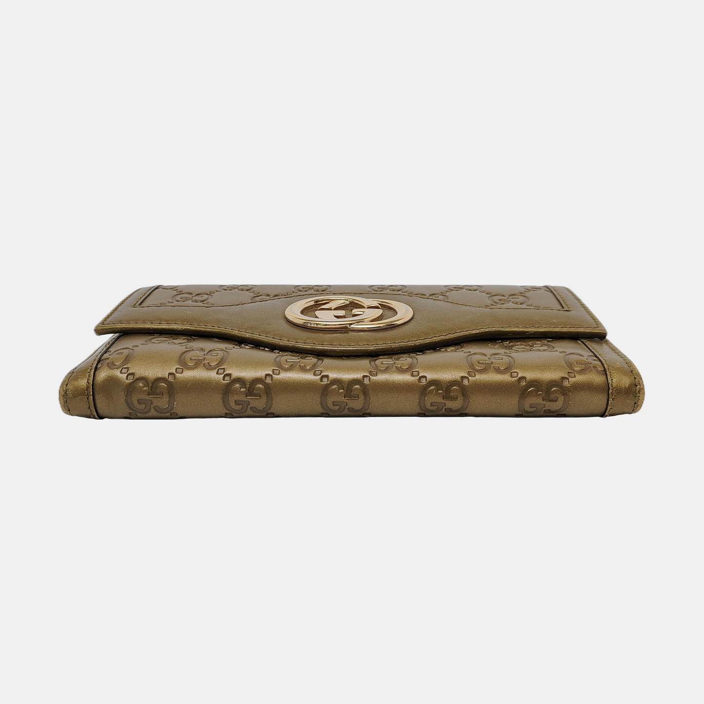GUCCI Yellow-Green Calfskin Monogram Embossed Wallet Golden hardware-(SKU)-949959862