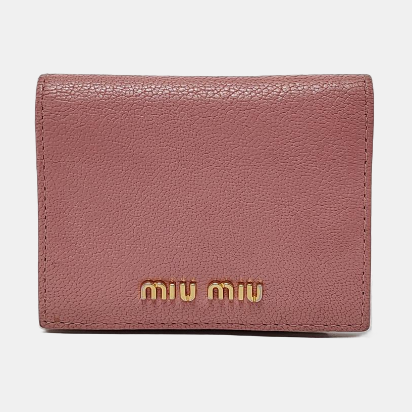 Miu Miu Nude Pink Leather Card Case Golden hardware-(SKU)-952226912
