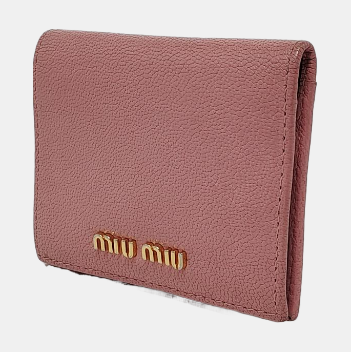 Miu Miu Nude Pink Leather Card Case Golden hardware-(SKU)-952226912