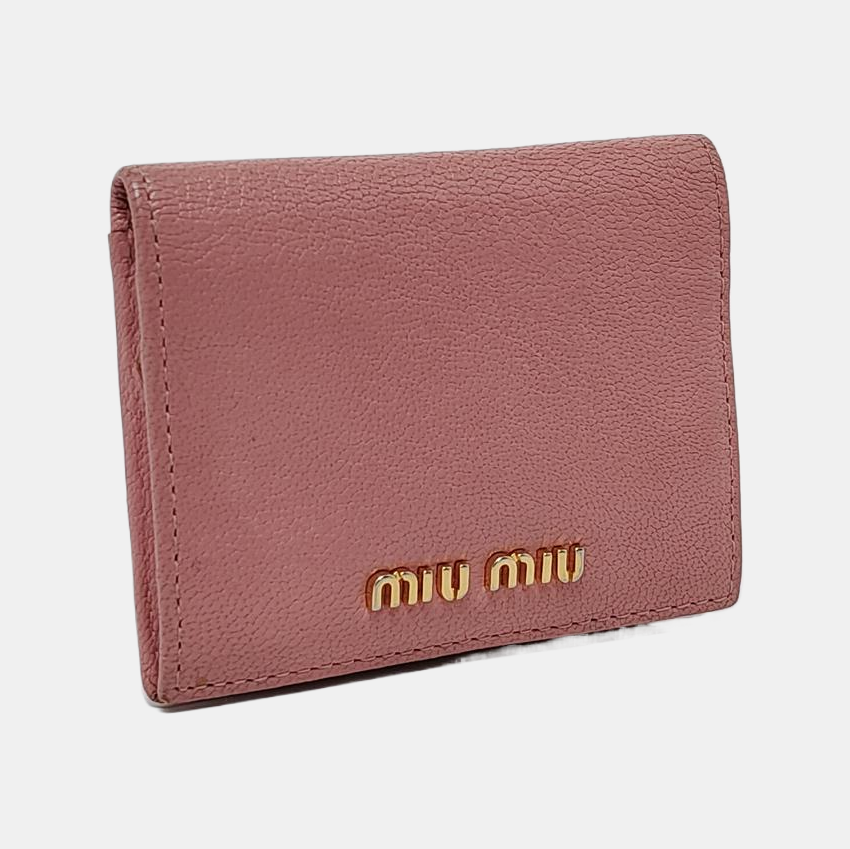 Miu Miu Nude Pink Leather Card Case Golden hardware-(SKU)-952226912