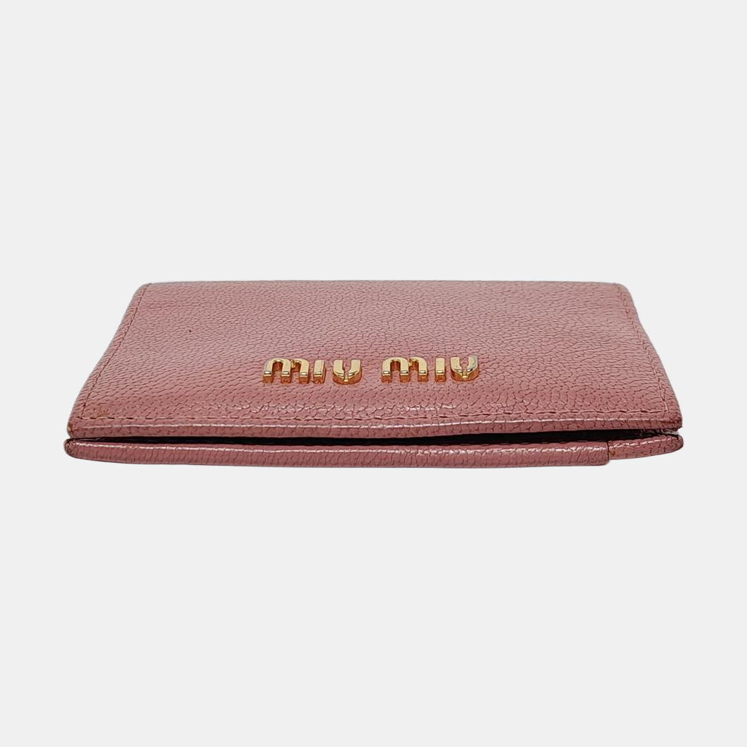 Miu Miu Nude Pink Leather Card Case Golden hardware-(SKU)-952226912