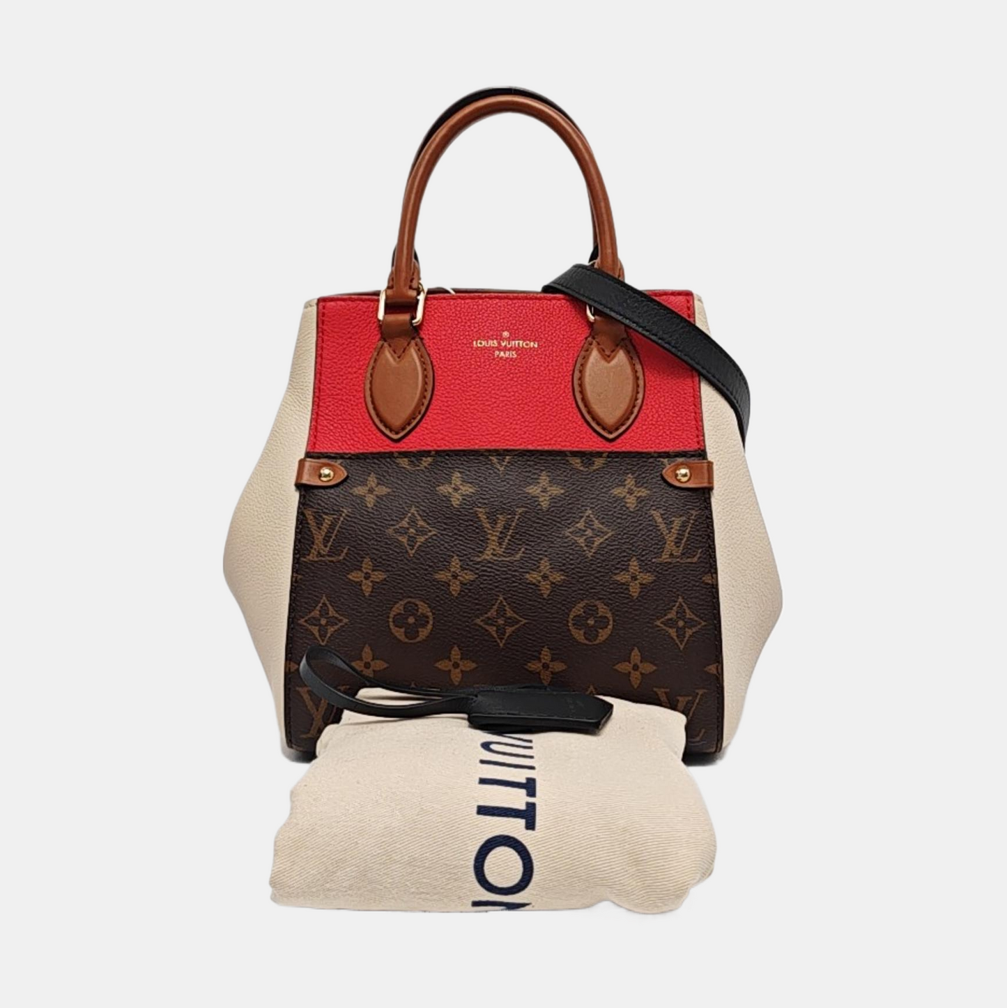 LOUIS VUITTON FOLD Small Brown Coated Canvas Vintage Shoulder Bag Tote Bag Crossbody Bag Gold Hardware Removable Strap-(SKU)-952288780