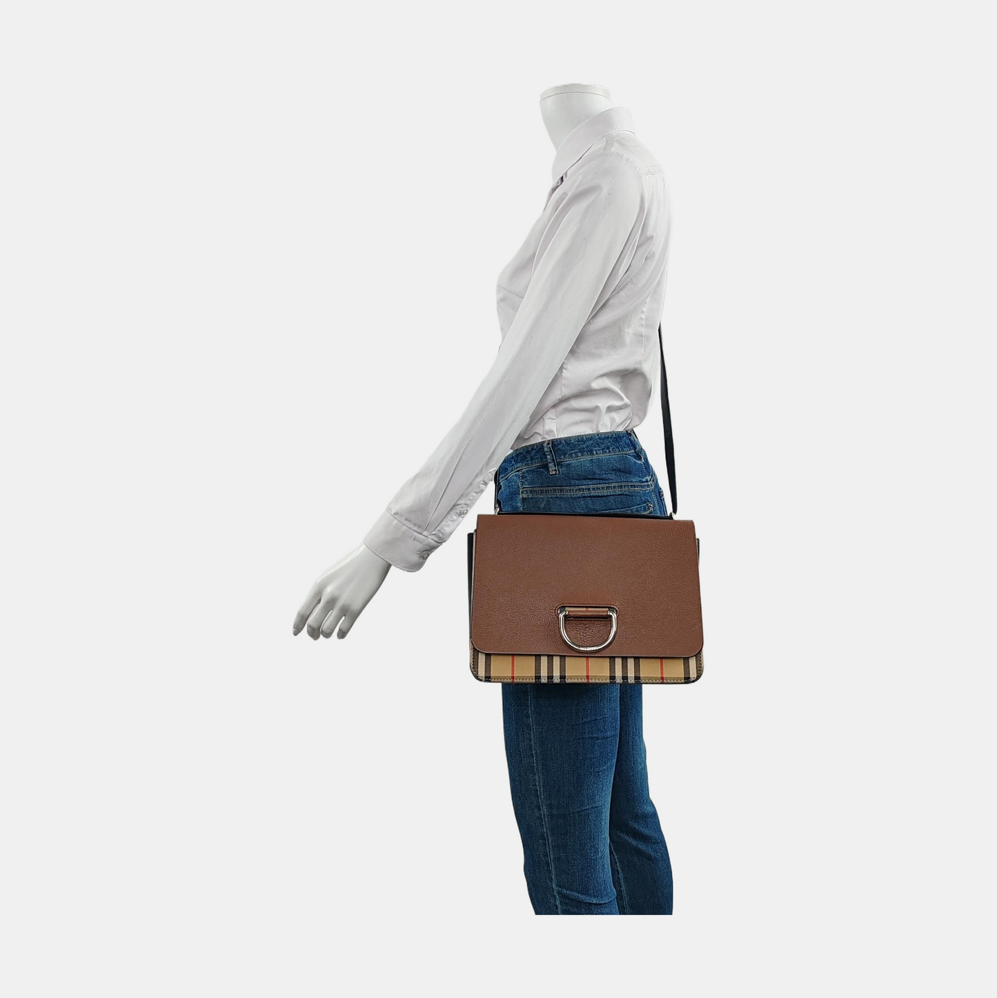 BURBERRY D-Ring Brown Leather Crossbody Single Shoulder Bag Silver Hardware Removable shoulder strap-(SKU)-952390772