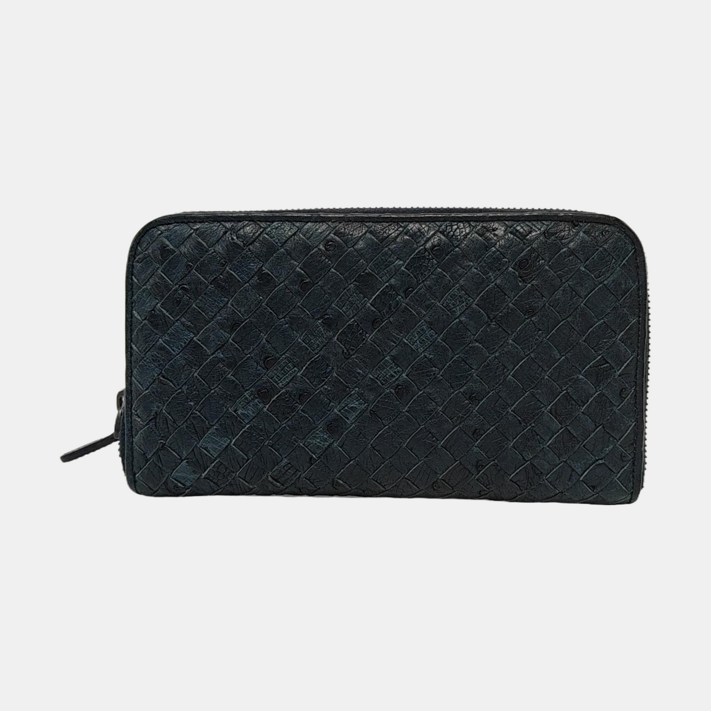 BOTTEGA VENETA Navy Blue Cowhide Braided Wallet Black hardware-(SKU)-952345115