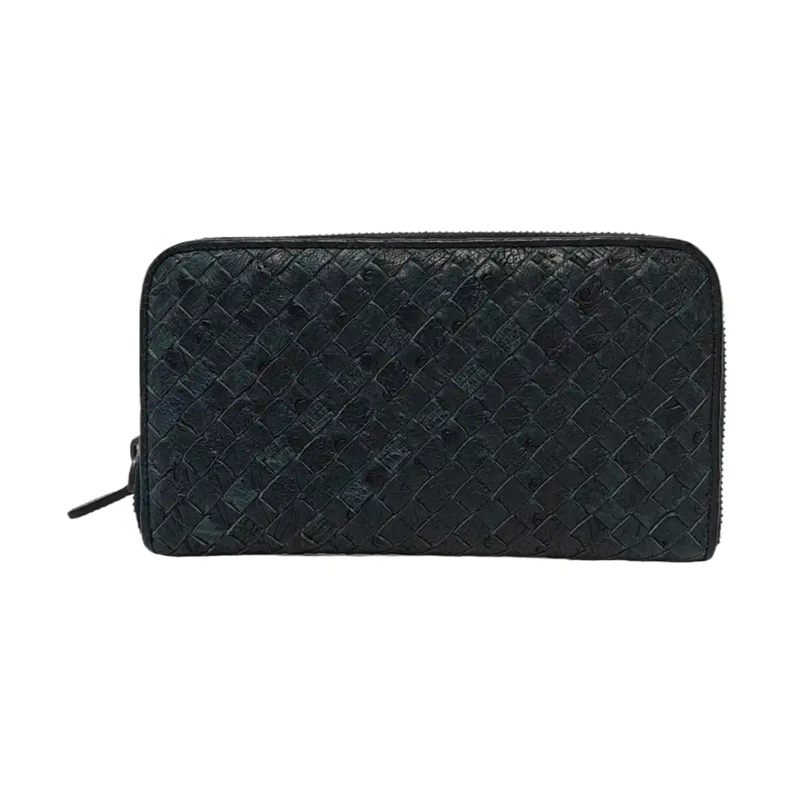 BOTTEGA VENETA Navy Blue Cowhide Braided Wallet Black hardware-(SKU)-952345115