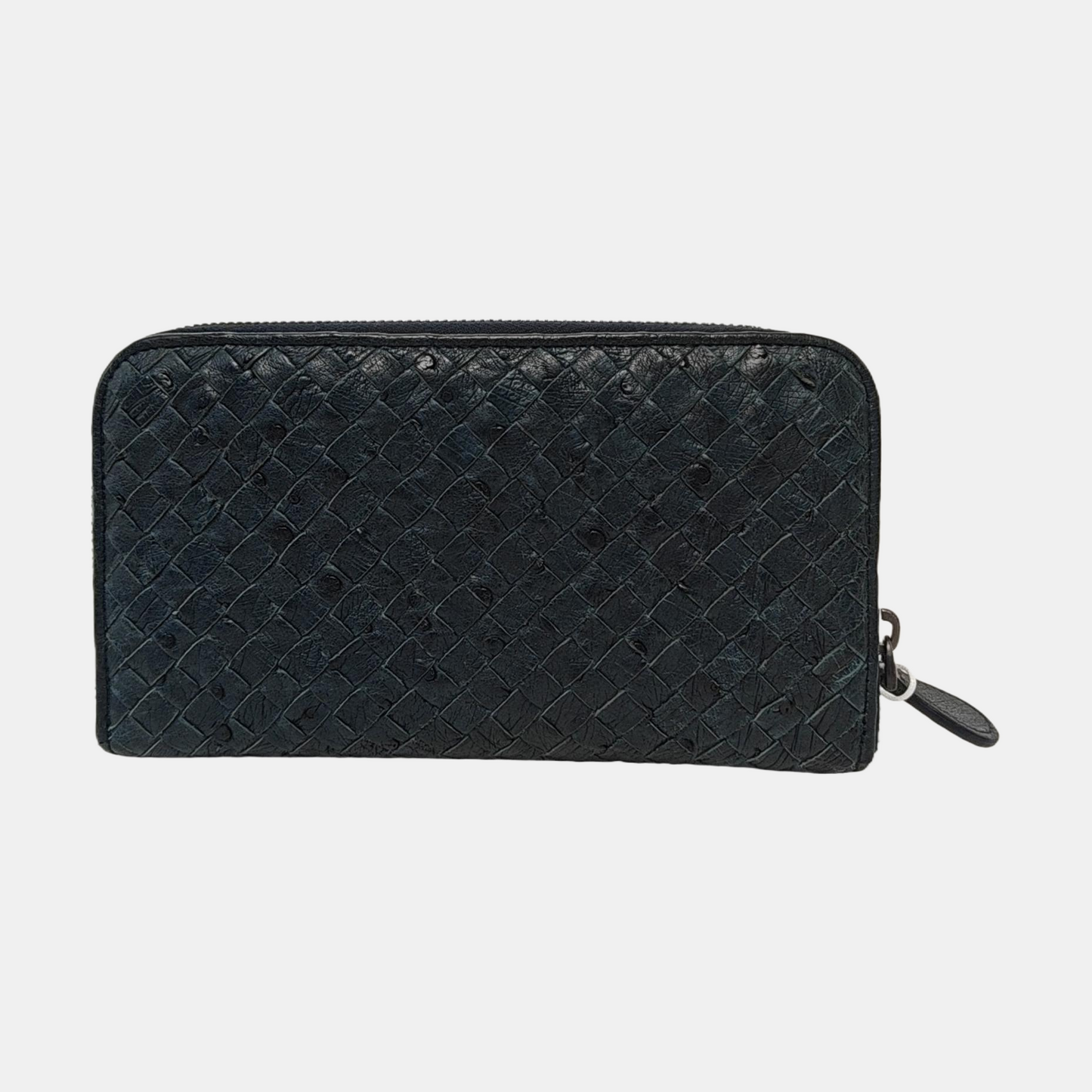 BOTTEGA VENETA Navy Blue Cowhide Braided Wallet Black hardware-(SKU)-952345115