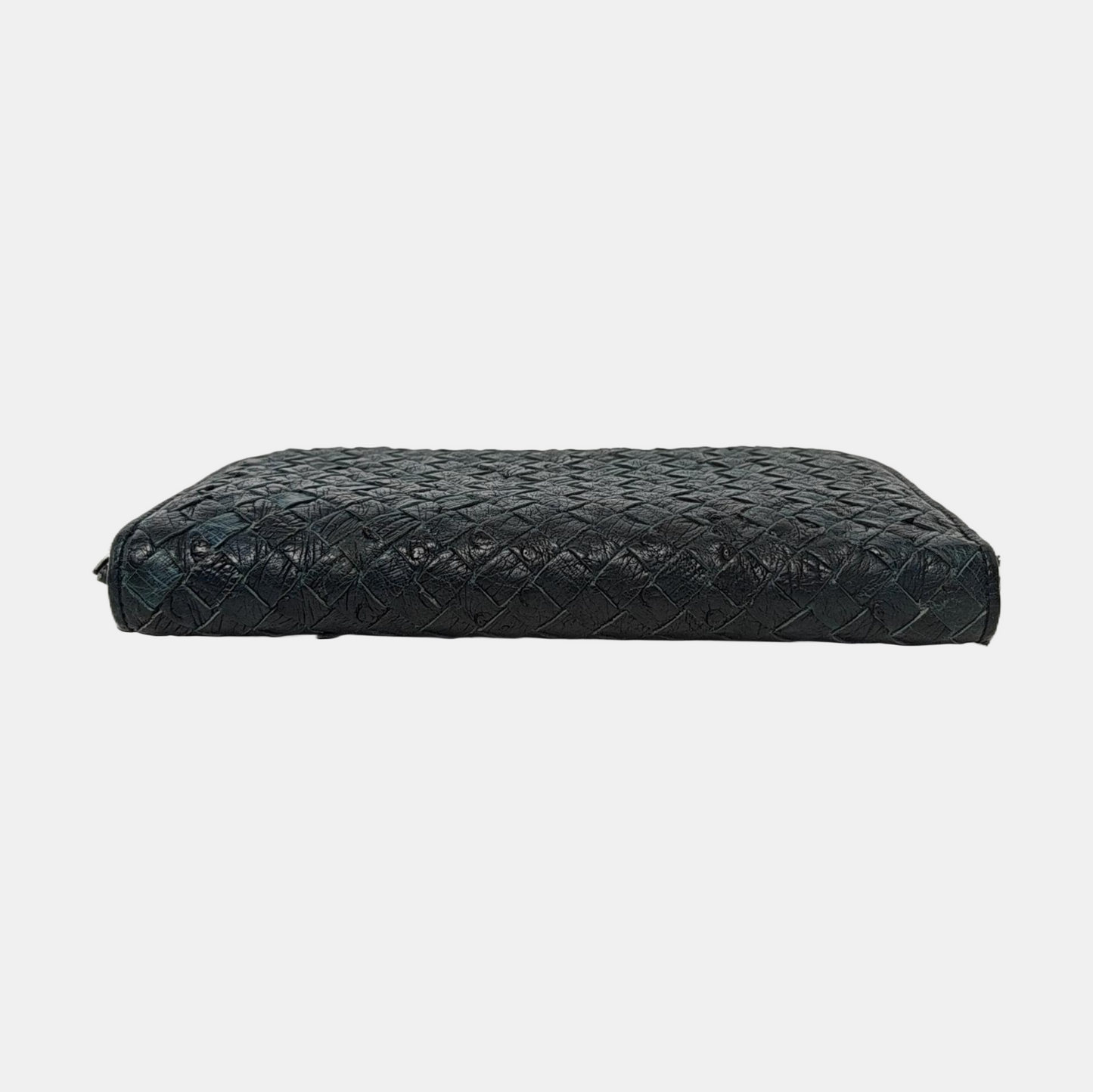 BOTTEGA VENETA Navy Blue Cowhide Braided Wallet Black hardware-(SKU)-952345115