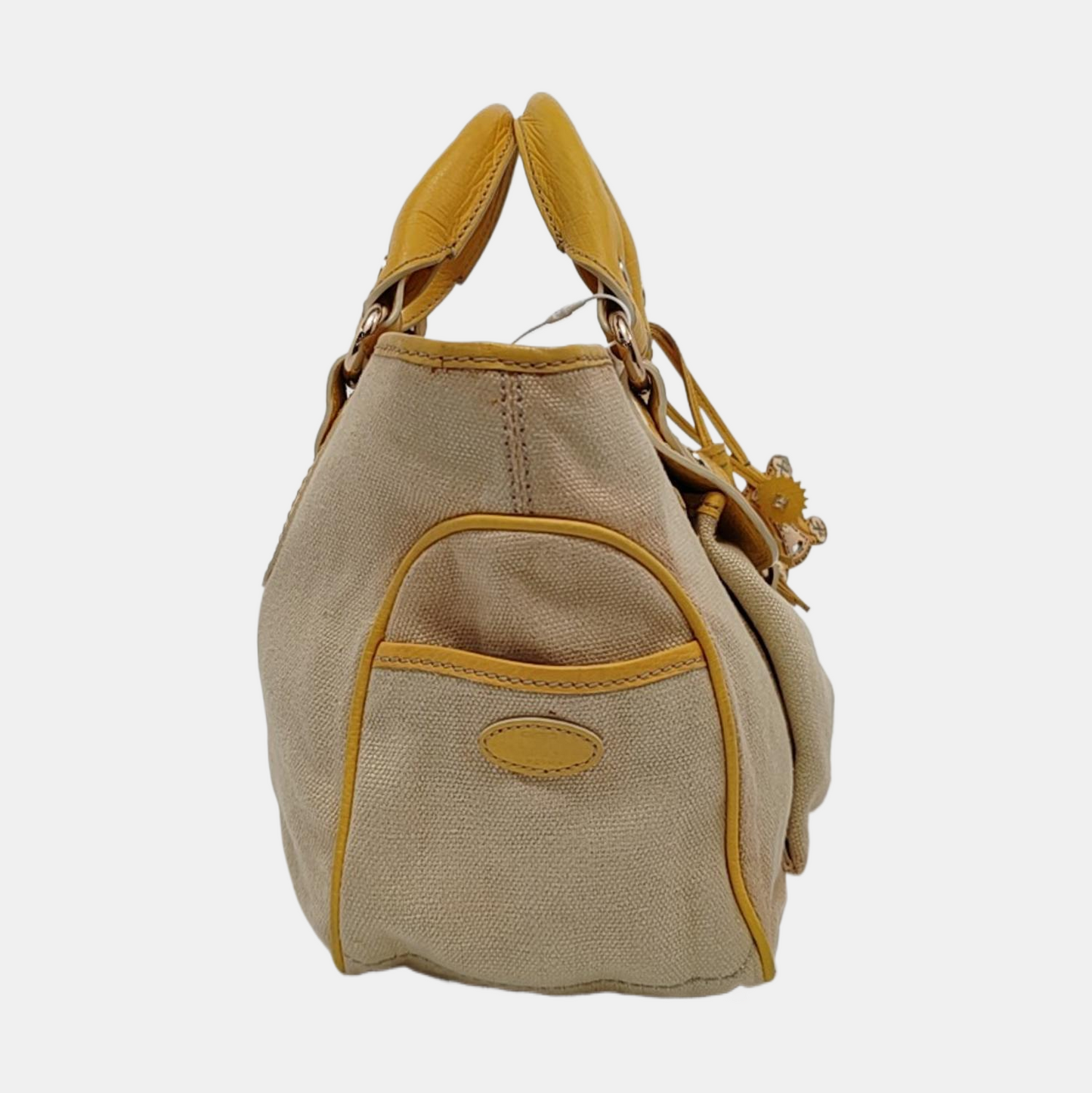 CELINE BOOGIE Yellow Canvas Tote Bag Silver Hardware-(SKU)-952465715