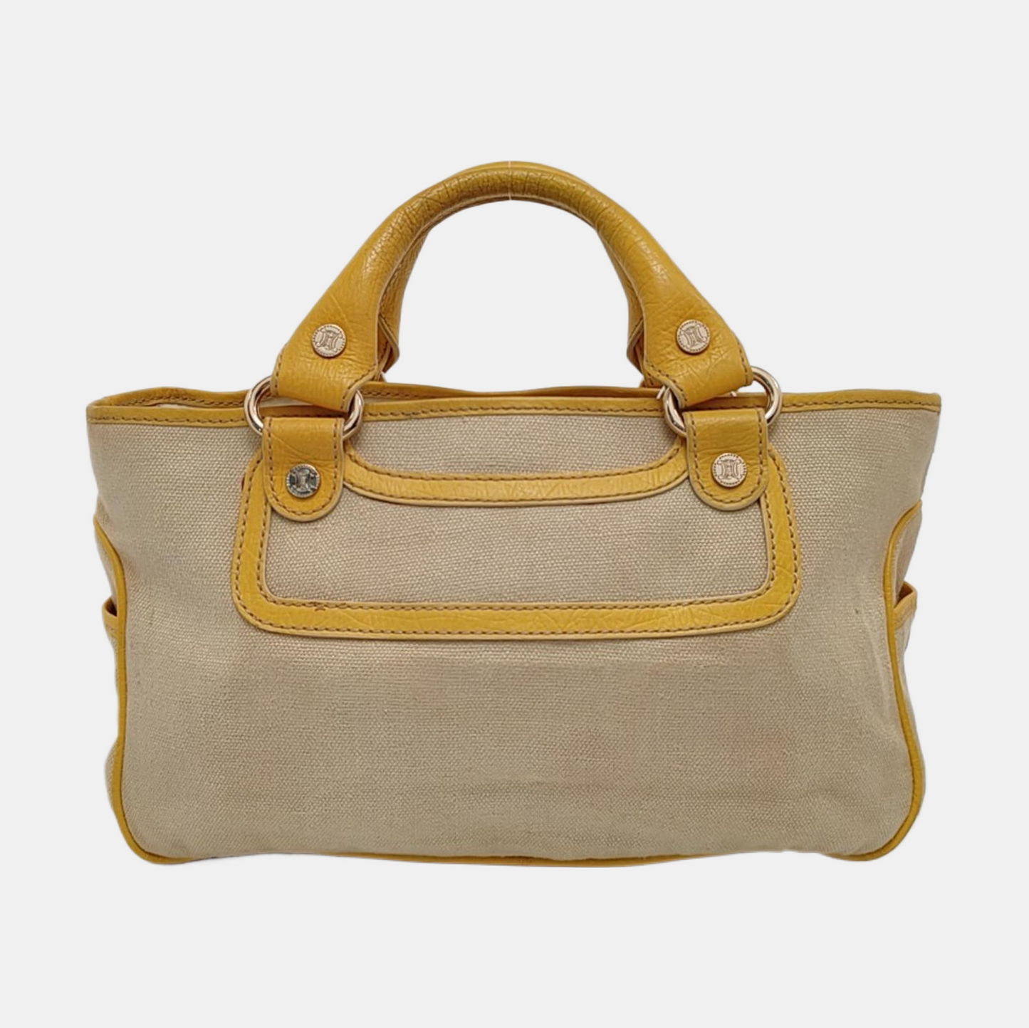 CELINE BOOGIE Yellow Canvas Tote Bag Silver Hardware-(SKU)-952465715