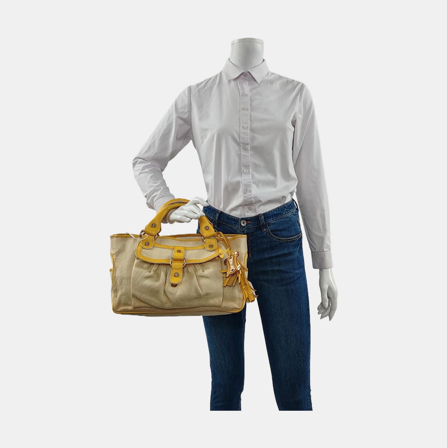CELINE BOOGIE Yellow Canvas Tote Bag Silver Hardware-(SKU)-952465715