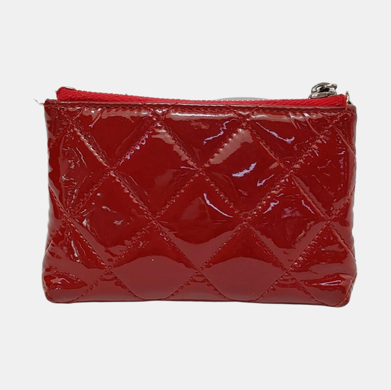 CHANEL Red patent leather diamond pattern quilted wallet Silver Hardware 14nan-(SKU)-952345505
