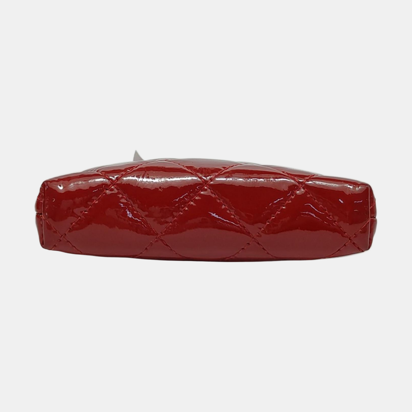 CHANEL Red patent leather diamond pattern quilted wallet Silver Hardware 14nan-(SKU)-952345505