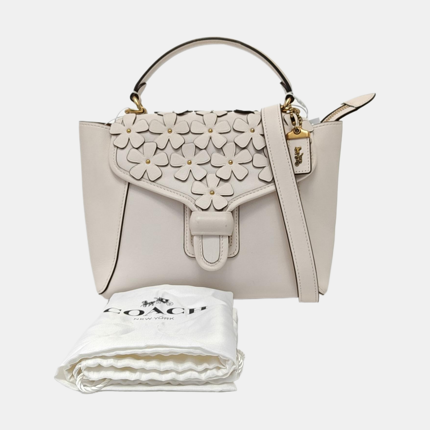 COACH COURIER White leather rivet patchwork single shoulder bag crossbody Golden hardware Removable shoulder strap-(SKU)-13839897