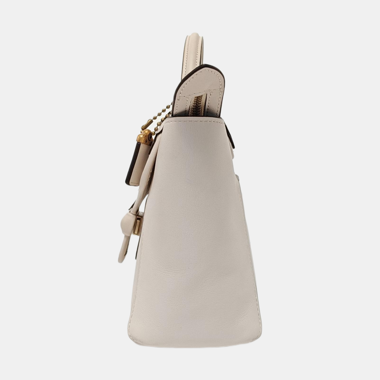 COACH COURIER White leather rivet patchwork single shoulder bag crossbody Golden hardware Removable shoulder strap-(SKU)-13839897