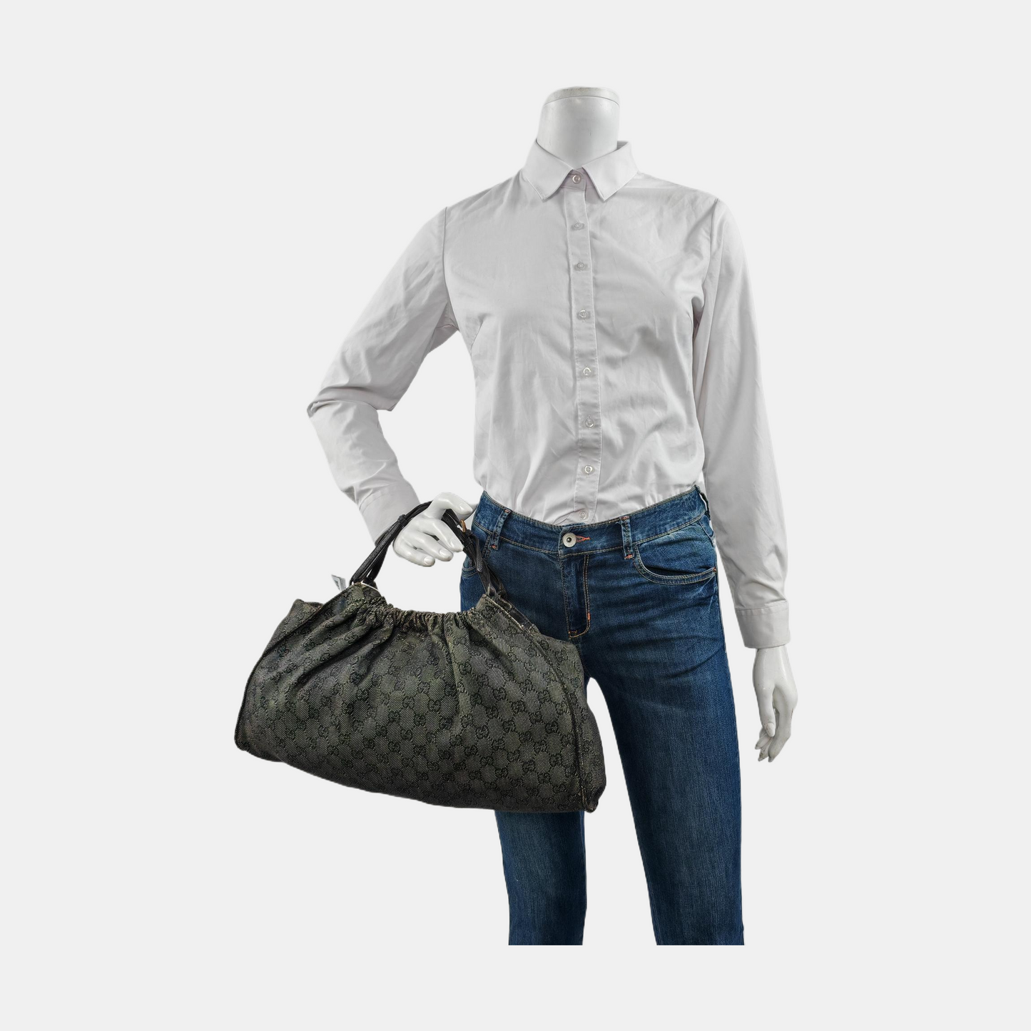 GUCCI Tote bag Dark Gray Canvas Monogrammed Handbag Golden hardware-(SKU)-948514581
